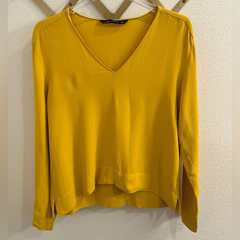Zara Long Sleeve V Neck Blouse Golden Mustard Small
